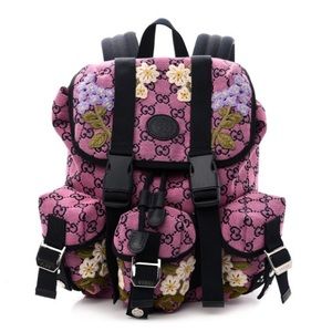 SOLD - Gucci Monogram Multicolor Canvas Three Pocket Floral Embroidered Backpack
